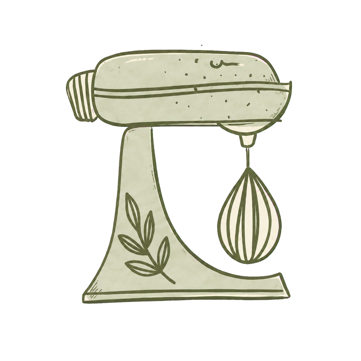 Hand-drawn vintage sage stand mixer with botanical detail